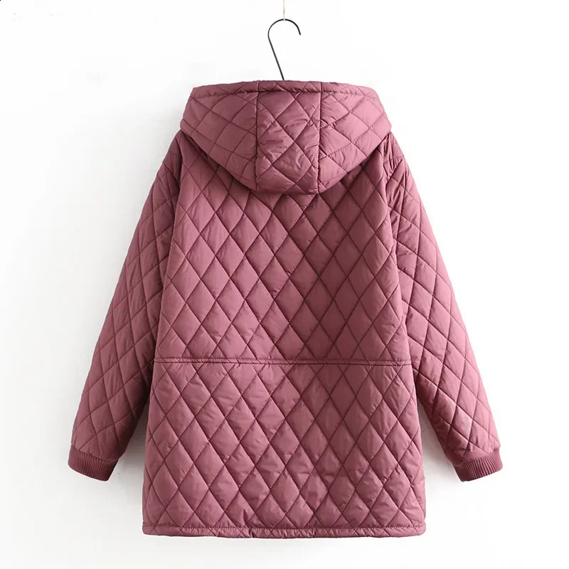 Plus Size Parkas Women Clothing Winter Middle Aged Wadded Jacket Hooded Argyle Thick Fleece Liner Warm Padded Coat RFEW 240729
