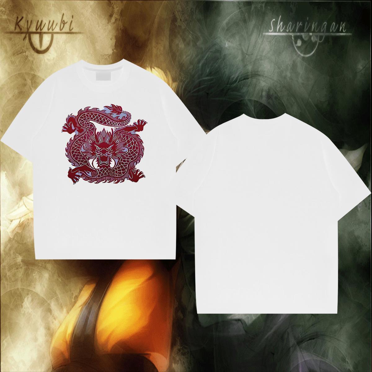Unisex Tshirts 230g Pure Cotton Casual Daily Wear Red Chinese Dragon Custom Cartoon Round Neck Short Sleeve Fashion Design T-Shirts for Men Tops Shirt