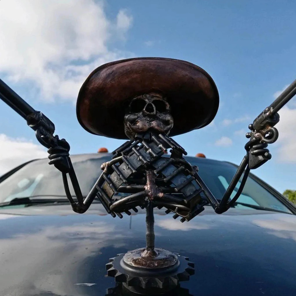 Cowboy Skull Gunner Hood Ornament Resin Sculpture Ornament Halloween Horror Atmosphere Props Holiday Gift Car Hood Decoration 240729 - view 5