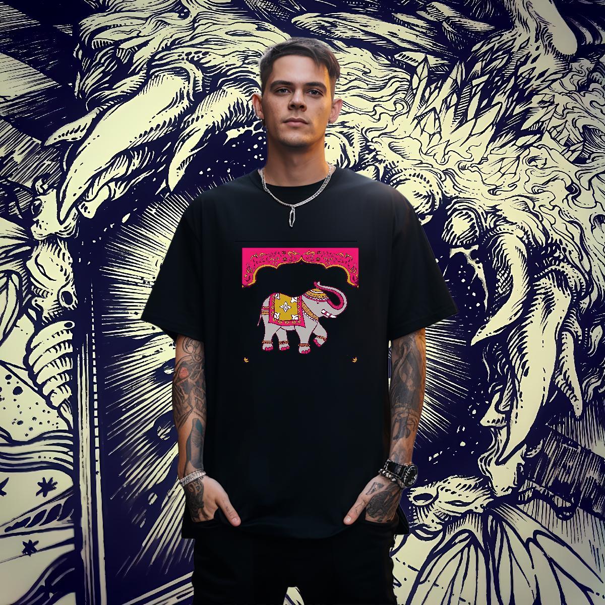 Soft Men Tees 230g 100% Cotton Home Outdoor Elephant Floral Print O-Neck Short Sleeve Designer Fashion T shirt Clothings