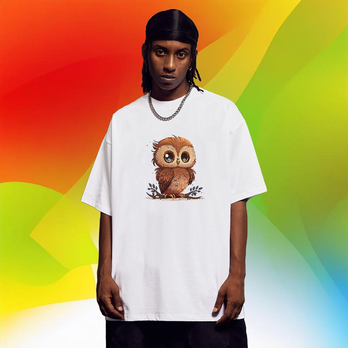 Soft Men Tops Tees 230g 100% Cotton Hip Hop Owl DIY Printed Short Sleeve O-Neck 2024 New T Shirts Men Tops Shirt
