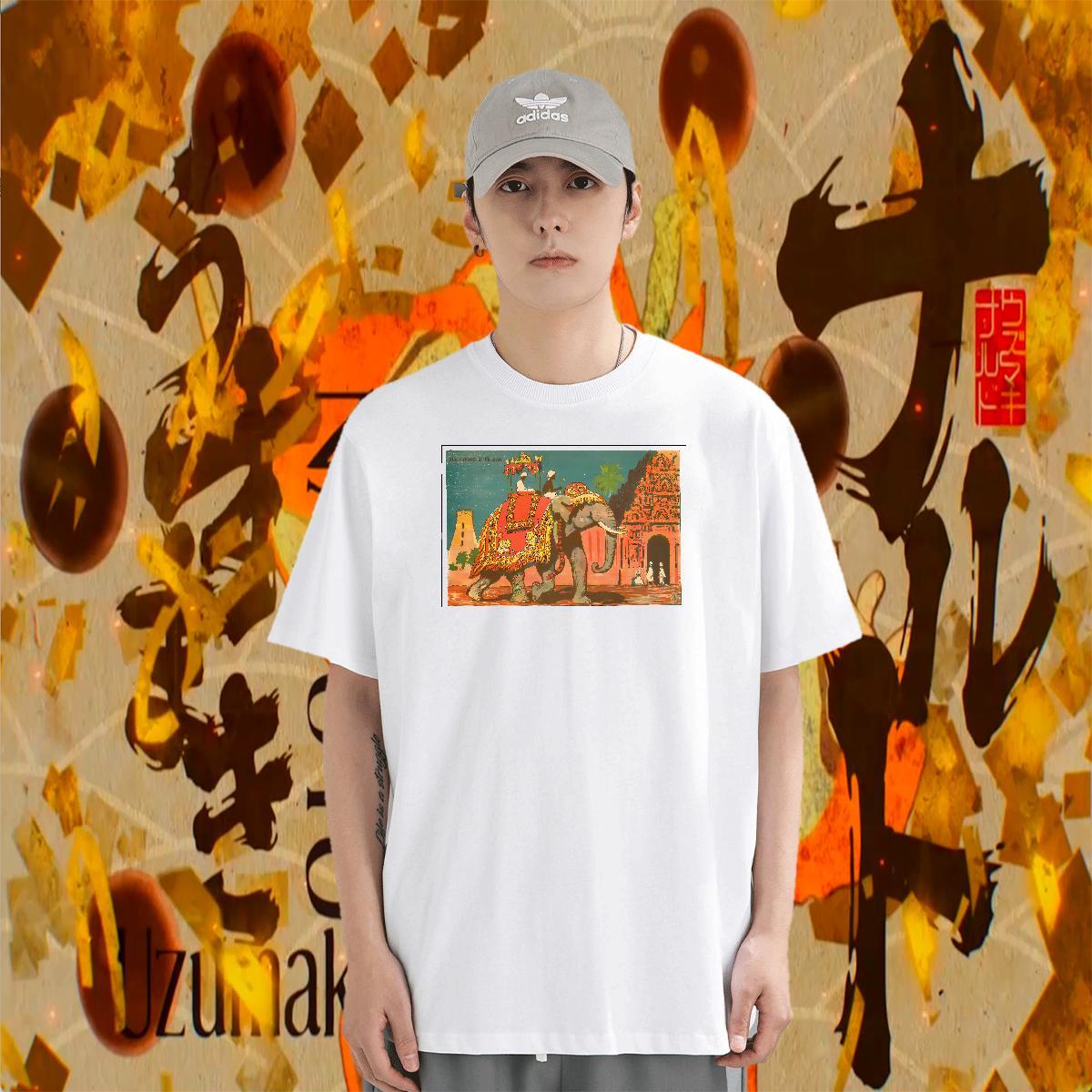 Cool Design Men Clothes T-Shirt 230g Pure Cotton Anime Printing Street Elephant DIY Printed Breathable Soft 2024 Summer Men T Shirts Wear