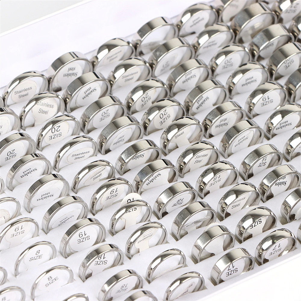 50 piecesbatch wholesale smooth stainless steel rings suitable for men women parties wedding fingers jewelry accessories mixed width 28mm 240723