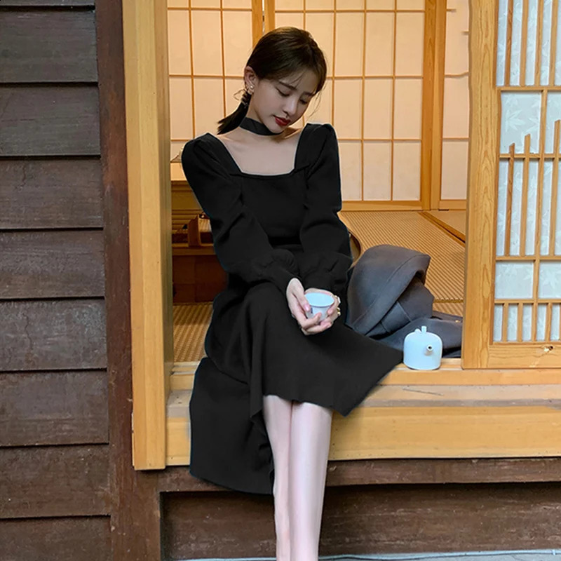 2024 Autumn Vintage Long Sleeve O-neck Solid Color Mid Long Dresses Womens Casual Elegant Classic Office Lady Ladies Dress 240729