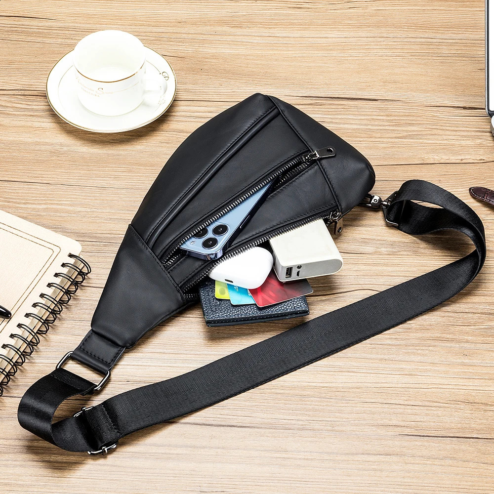 Genuine leather mens chest bag cowhide chest bag creative single shoulder crossbody bag 240729