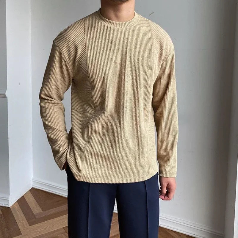 T Shirt for Man Round Neck White Mens Clothing Plain Top Unicolor It Xl F Winter Long Sleeve Tee Korean Autumn Full Original A 240729
