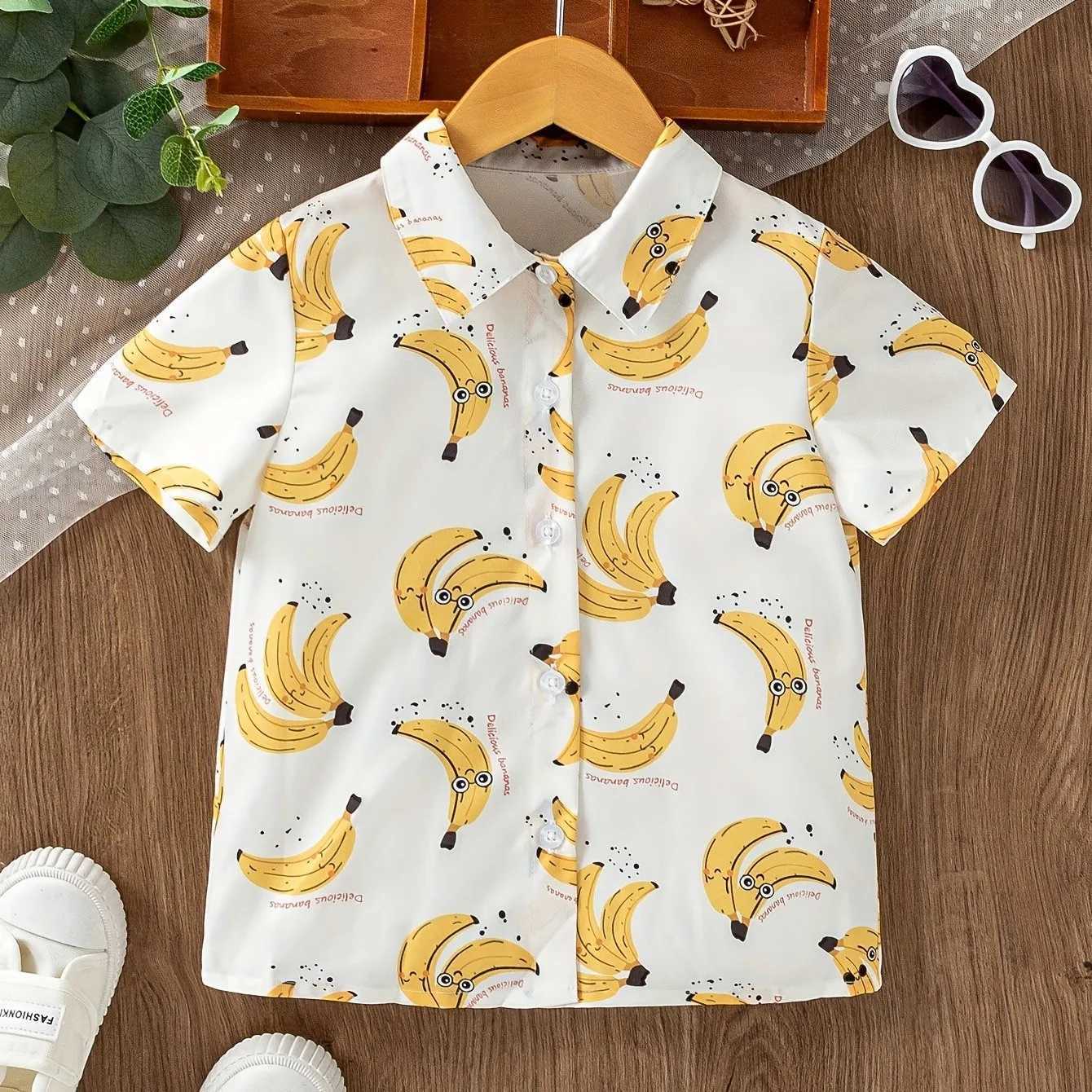 Boys Creative cartoon Pattern Printed Shirt Casual Short Sleeve Collar Shirt Top Boys Summer Outdoor ClothingW240729