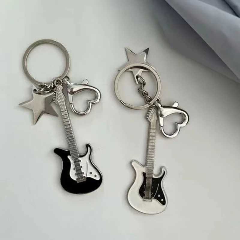 Creative Mini Musical Instruments Guitar Keychain Multi-Color Rhinestone Keyring Women Men Car Handbag Phone Case Pendent GiftL240729