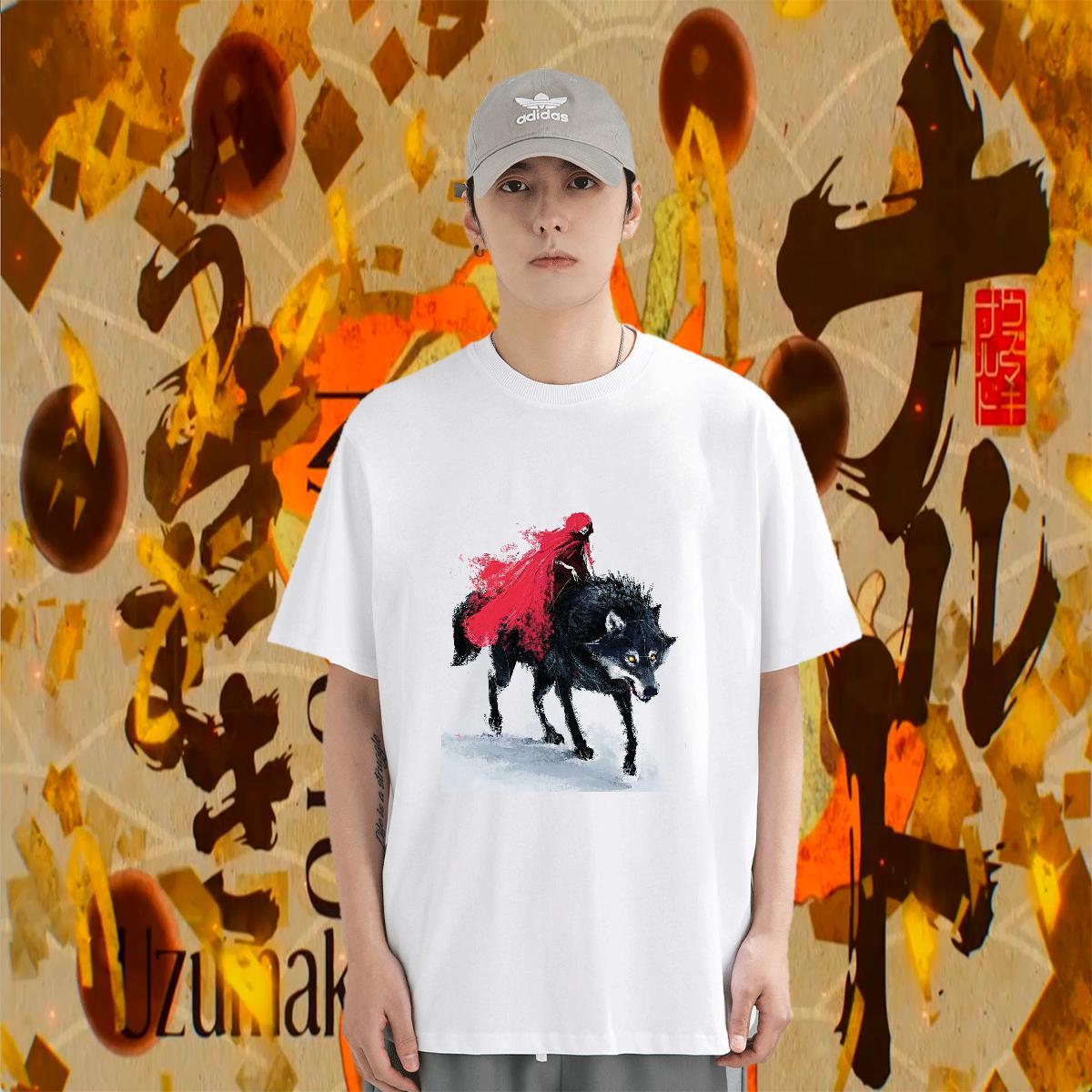 Loose Fit Couples T Shirts 230g Pure Cotton Summer Casual wolf Custom Big Size Crew Neck Fashion Designer T Shirts Men Wear