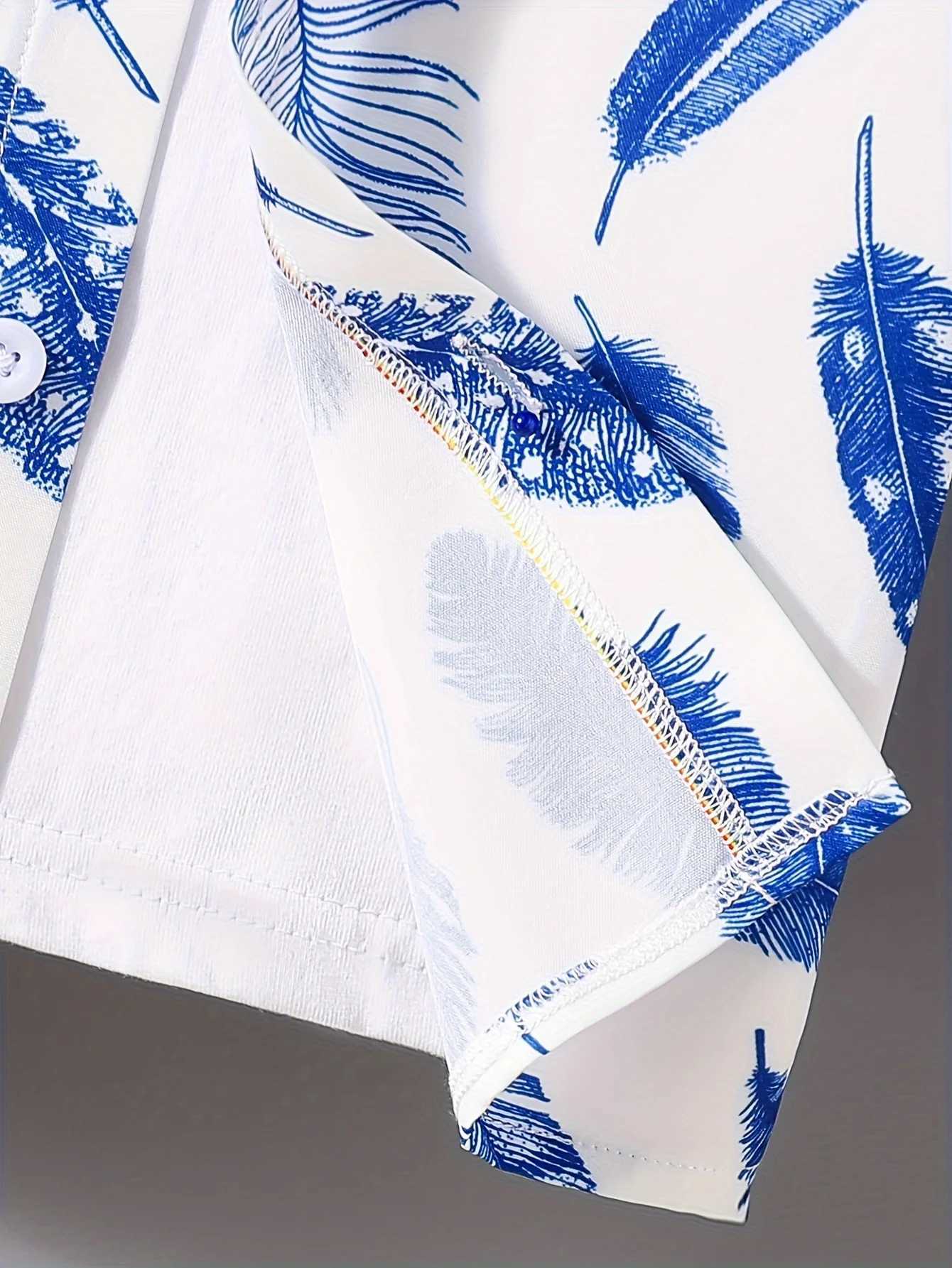 Boys blue feather short sleeved shirt summer childrens casual topW240729