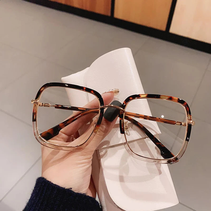 Elegant Clear Green Leopard Blue Filter Eyeglasses Frame Women Overszied Square Reading Glasses Presbyopic Events Plus 1 2 6 240722