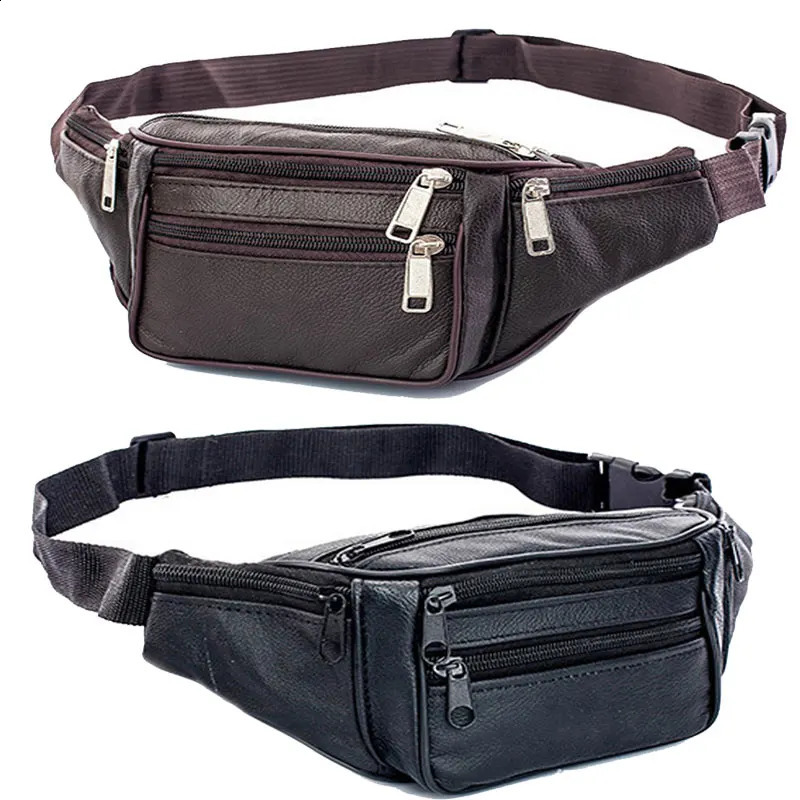Genuine Leather Waist Bag Men Waist Pack Waist Bag Funny Pack Belt Bag Men Chain Waist Bag for Phone Pouch Mens Fanny Pack 240729