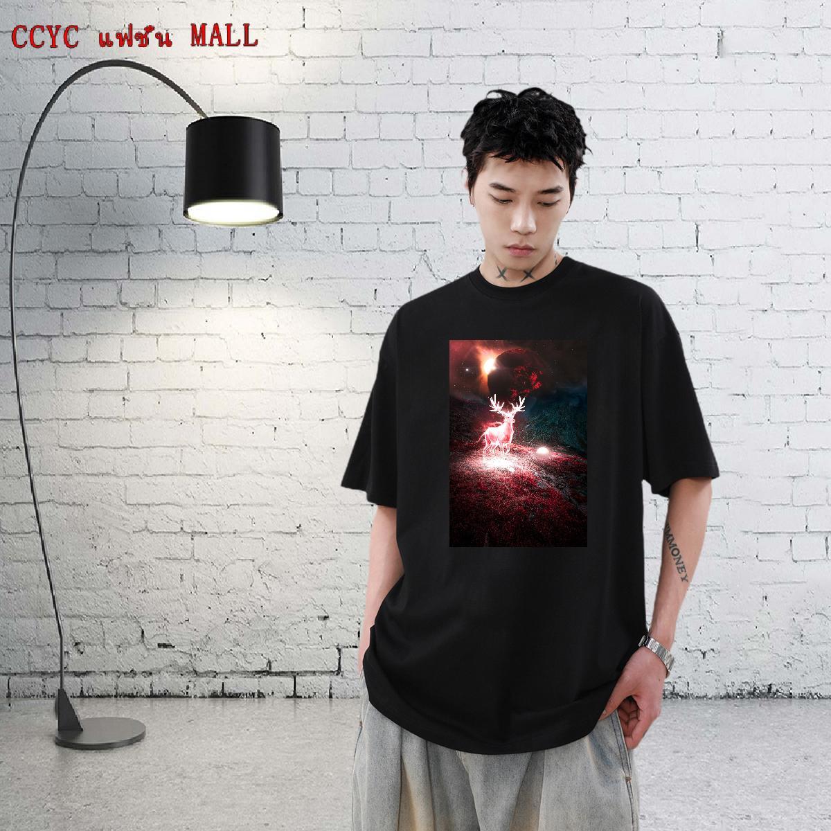Unisex Tshirts 230g Pure Cotton Daily Wear Deer Cartoon Printing L-4XL O-Neck Short Sleeve Classic Man T Shirts Tees Shirts