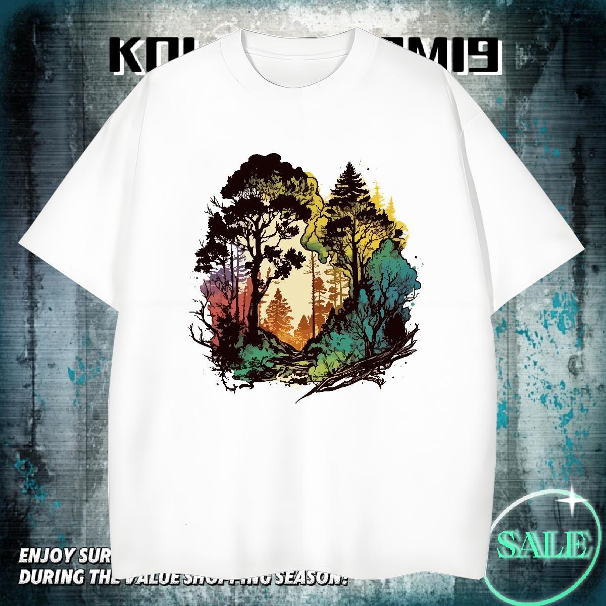 Brand Tshirts 230g Pure Cotton Street tree Custom Print Oversized Short Sleeve O-Neck Designer Fashion Men T Shirts Top Tees