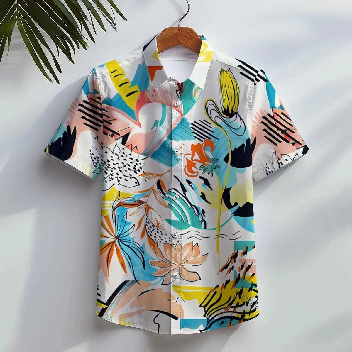 childrens beach casual short sleeved button down shirt tropical leaf flower 3D printed summer vacation clothingW240729