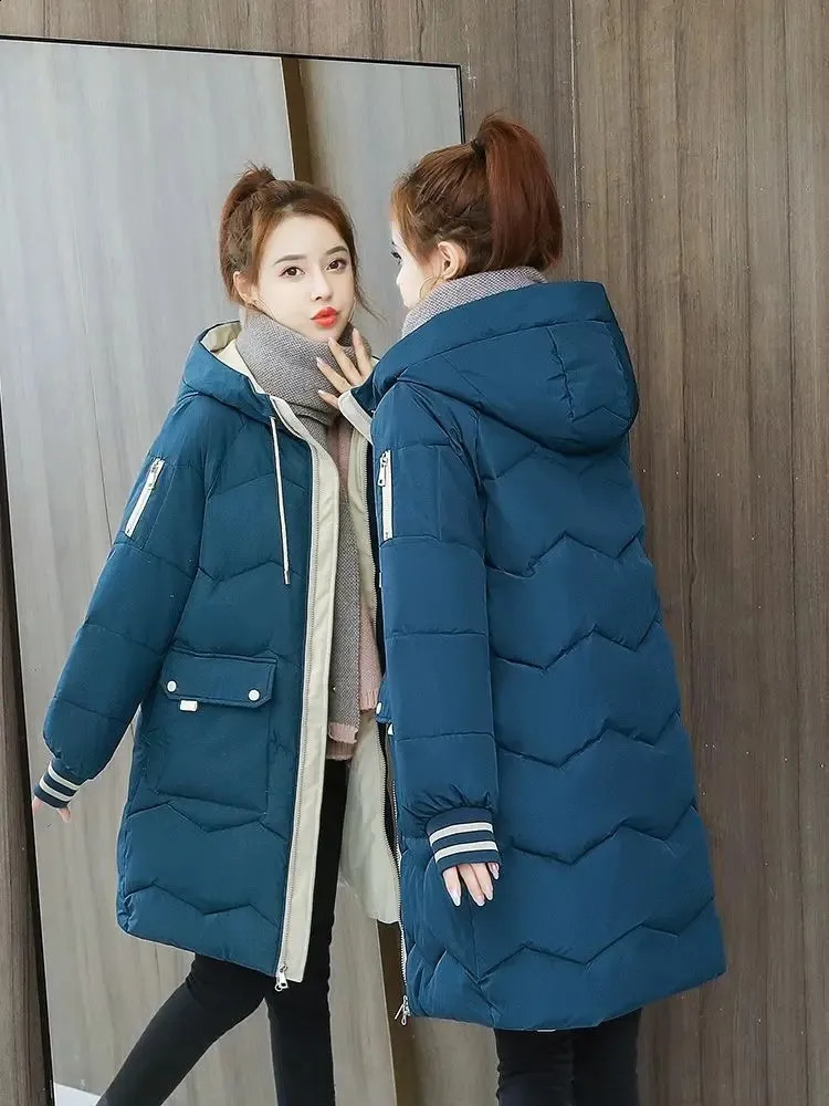 Winter Women Jacket Coats Long Parkas Female Down Cotton Hooded Overcoat Thick Warm Jackets Windproof Casual Student Coat 240813
