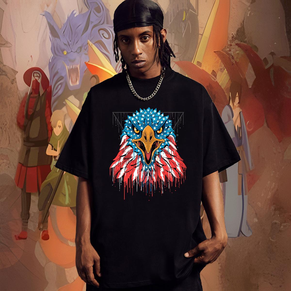 TOP Quality Men Tees 230g 100% Cotton Sport eagle Oversized 3XL 4XL Breathable Short Sleeve 2024 DIY Men T Shirts Top Tees