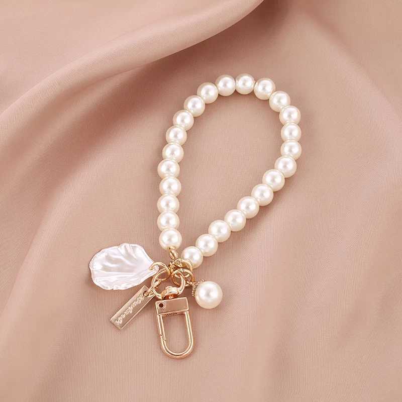Cute Shell Heart Bow Pearl Beads Chain Pendant Phone Keychain Pearl Bag Key ChainL240729