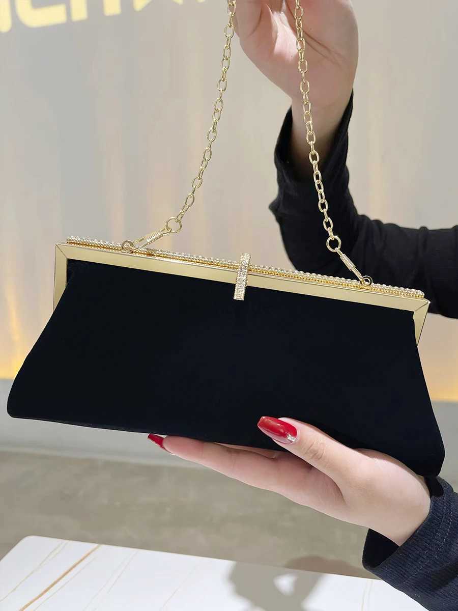 Black Velvet Dinner Clutch Wedding Party Handbag Annual Meeting Small Bag With Formal Purse Single Shoulder Fashion Evening BagXJ240729
