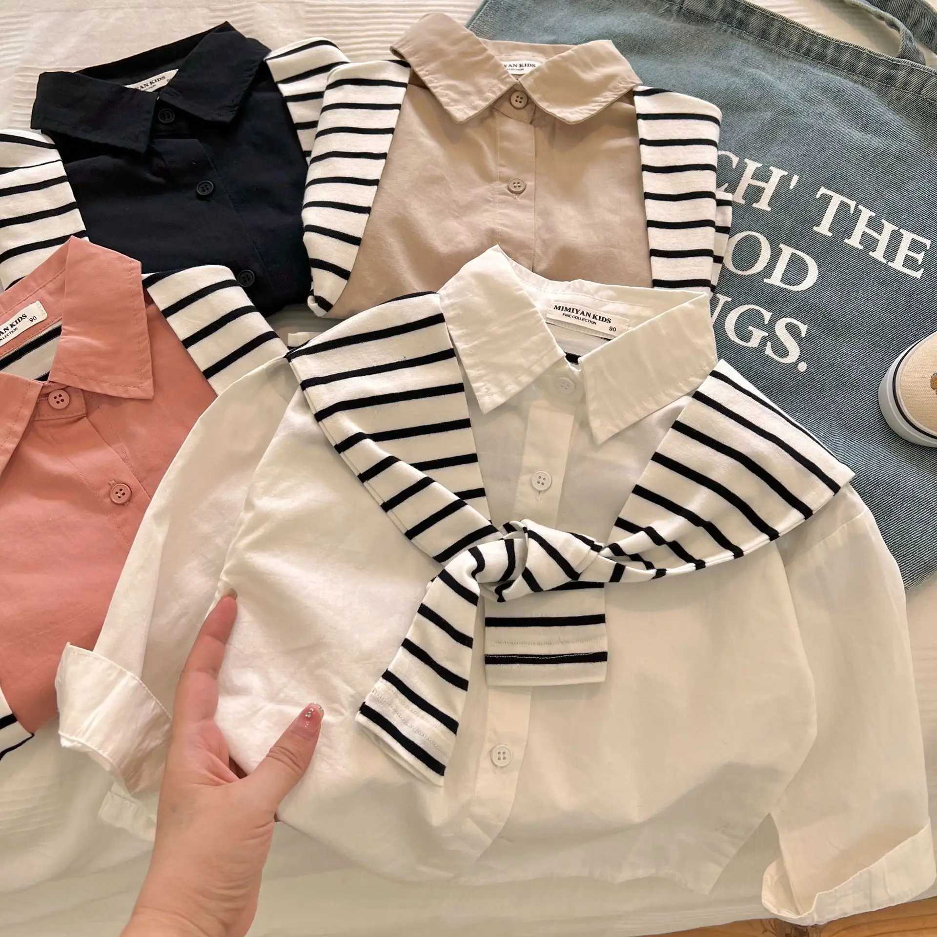 2022 Spring/Autumn Childrens Shirt Long Sleeve Collar Shirt for Boys and GirlsW240729