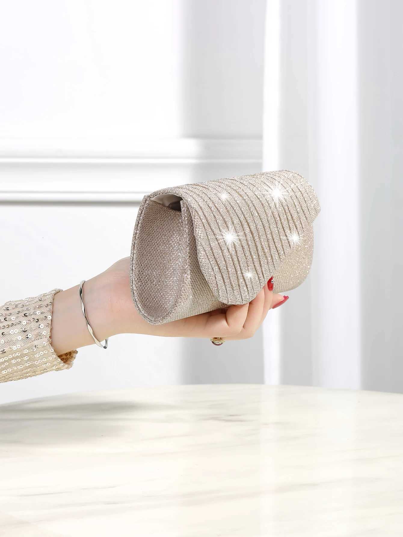 Glitter Envelope Handbag Womens Evening Bag Ladies Day Clutch Daily Clutch Wedding Party Bling Metal Chain Crossbody BagXJ240729