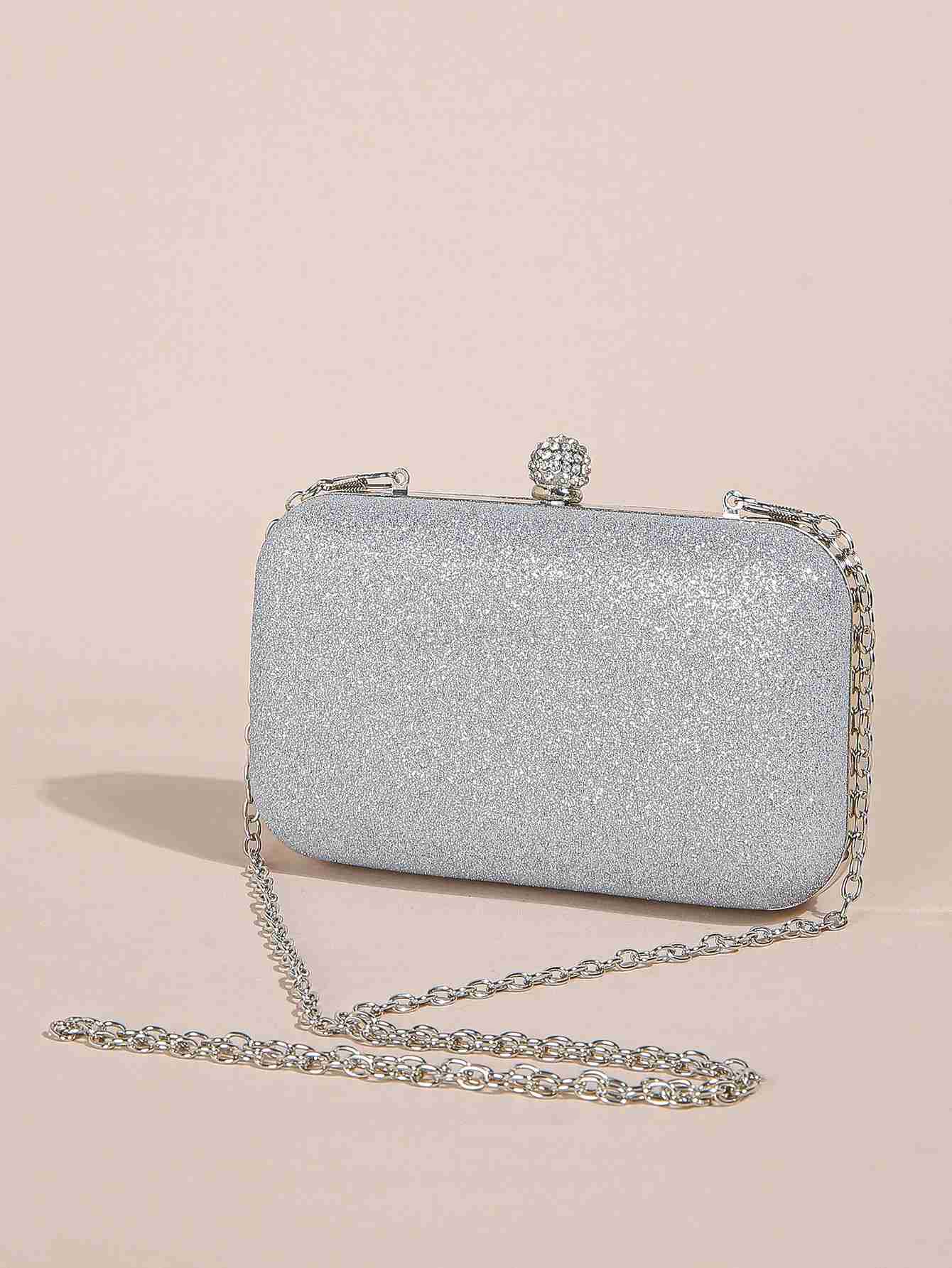 1PC Mini Classic Glitter Square Clutch Bag For WomenGlamorousElegantExquisite Small Rhinestone Decor Closure Boxy Evening BaXJ240729