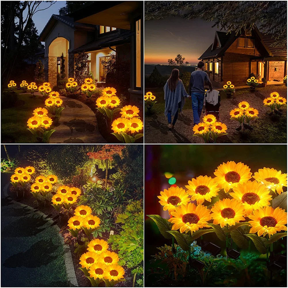 LED Solar Sunflowers Rose Flower Light Home Decorative Lights Garden Decoration Lawn Lamp Waterproof Landscape 240729