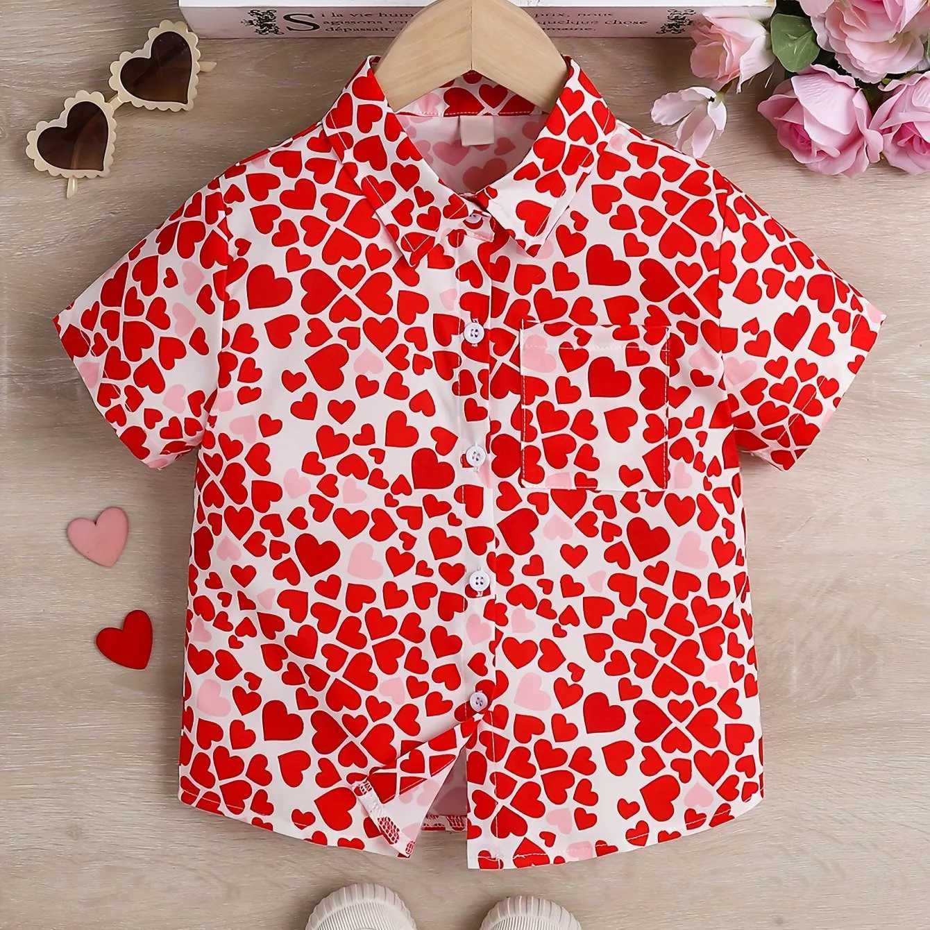 Girls cute sweet print style short sleeved shirt lightweight summer vacation top fashion collarW240729