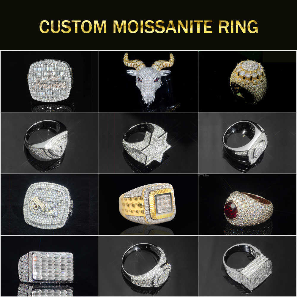 Wholesale 14K Gold Vvs Moissanite Cross Men Iced Out Sier Ring Hip Hop Style Dia Cuban k Six-pointed Star Rings
