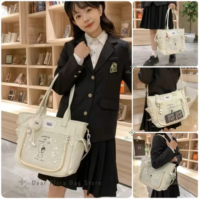 Y2K Cute Large Capacity Transparent Tote Bag Kawaii Lolita Crossbody Ita Girl Simple Casual Shoulder DIY Display Handbag 240729