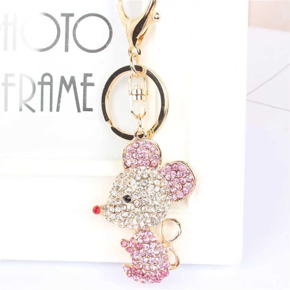 New Black Pink Rat Mouse Key Chain Keyring Rhinestone Crystal Pendant Charm for Handbag Purse Bag Carkey GiftL240729