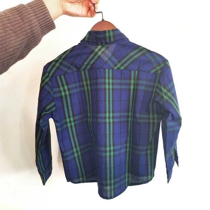 IENENS childrens plain weave shirt checkered shirt long sleeved childrens casual printed shirt loose cotton top fully matched spring new styleW240729