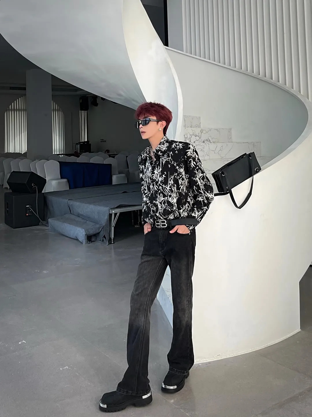 Mens Chinese Style Shirts Abstraction Cool Long Sleeved Summer Trendy Handsome Loose Fitting Ice Silk Flower Tops 240816