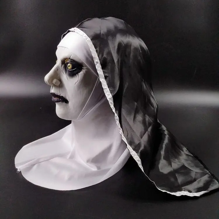 Horror Nun Latex Mask with Head Scarf Cosplay Costume Headgear Halloween Fancy Dress Party Carnival Scary Ghost Nun Mask 240729