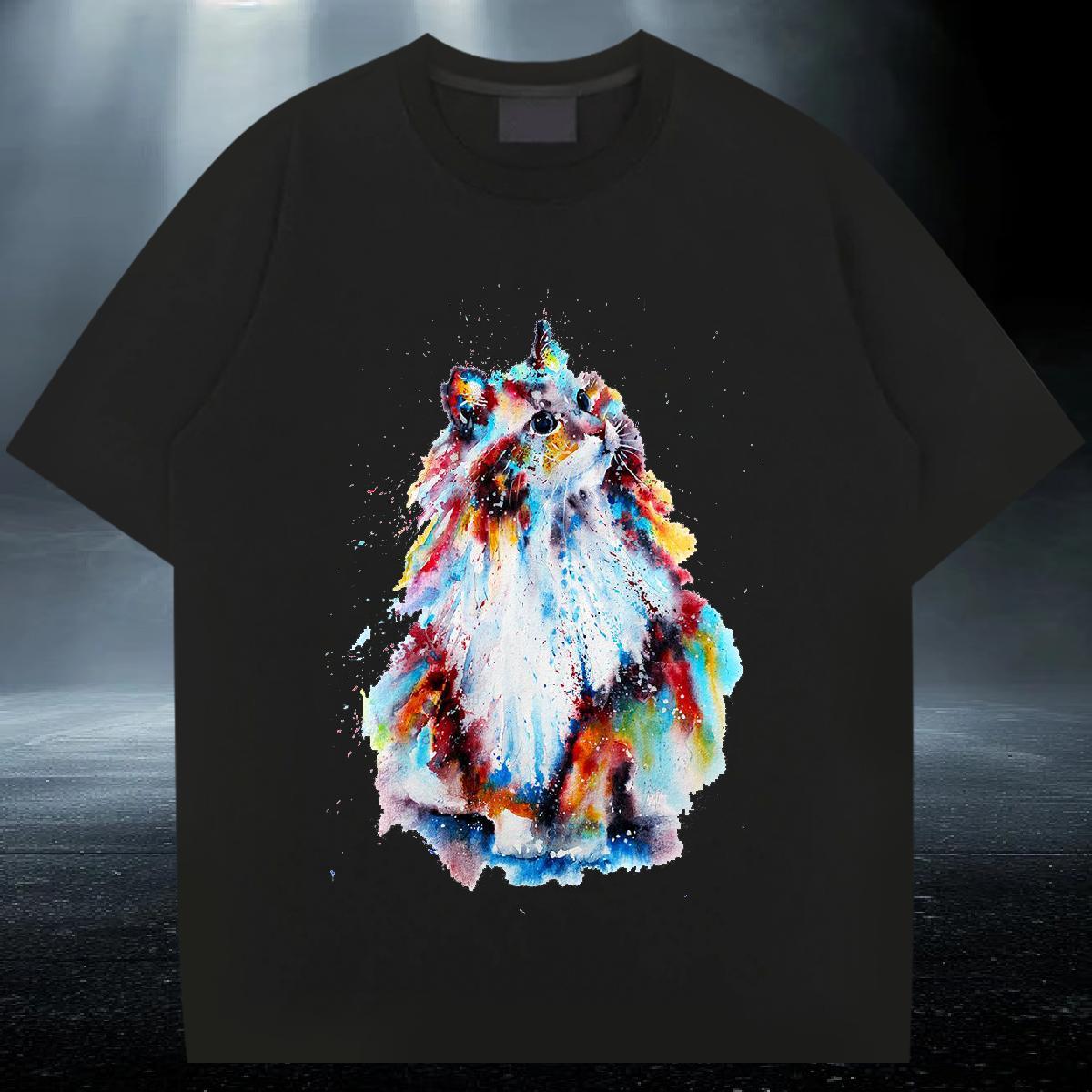 High Quality Tshirts 230g 100% Cotton Spring Summer cat Graphic O Neck Short Sleeves 2024 Designer Man T Shirts Tees Shirts