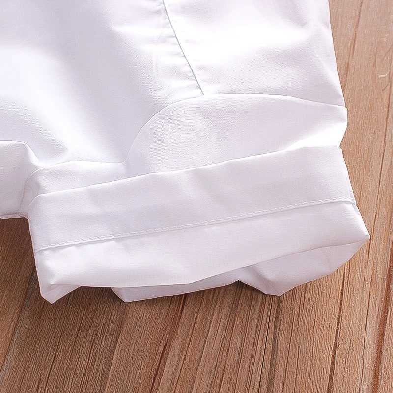 Flip collar pocket design baby shirt summer new boy baby short sleeved solid color boy childrens clothingW240729