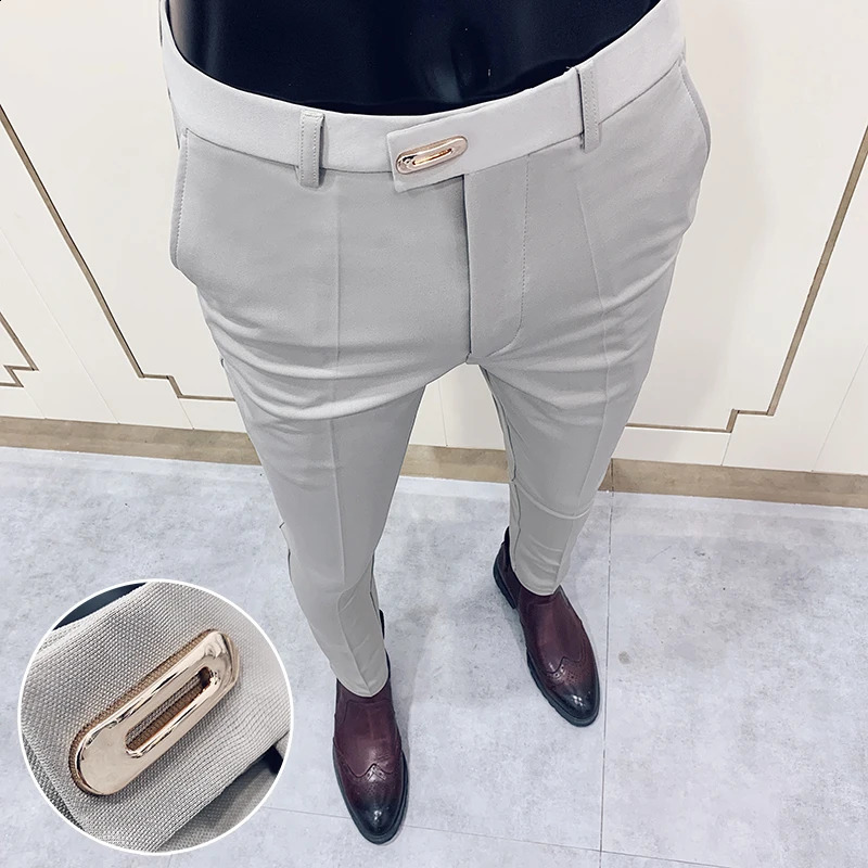 Spring Men Pants Korean Slim Fit Men Casual Ankle Length Pants Streetwear Men High Quality Black Gray Khaki Dress Suit Pant 240729