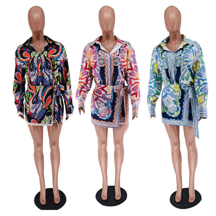 Two Piece Dress Fashion Casual Print Irregular Two-piece Set T240729