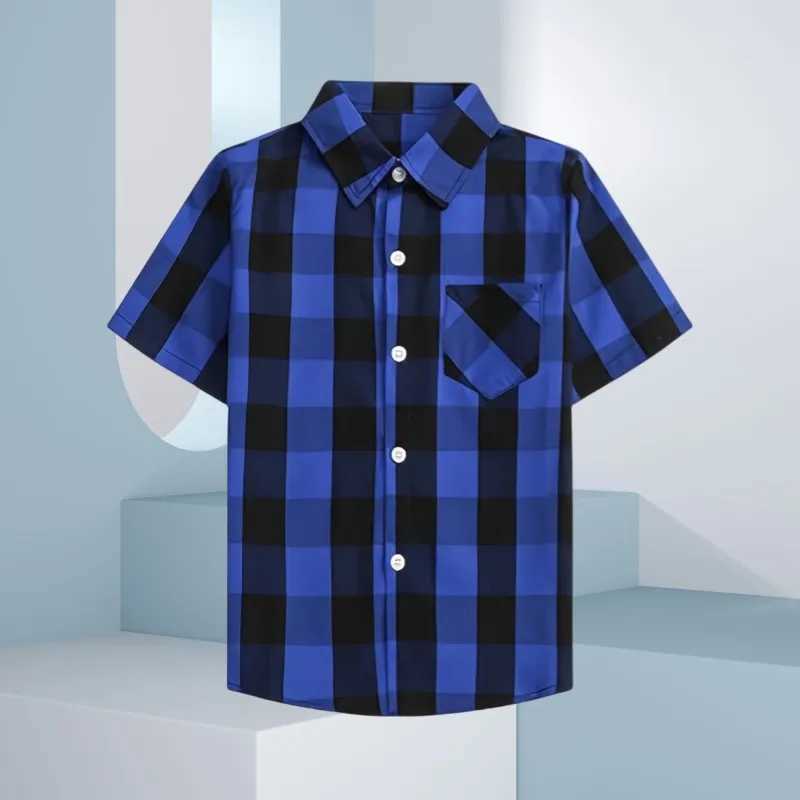 Childrens shirt boys and girls casual plain weave shirt retro outdoor short sleeved top collar shirt button design front pocket shirtW240729
