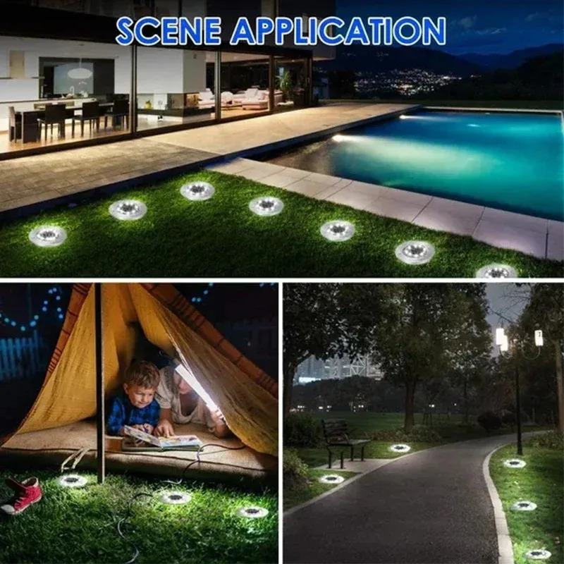 820LED Solar Power Disk Light Outdoor Garden Underground Deck Spotlight Buried Led Lamp Decor 240729