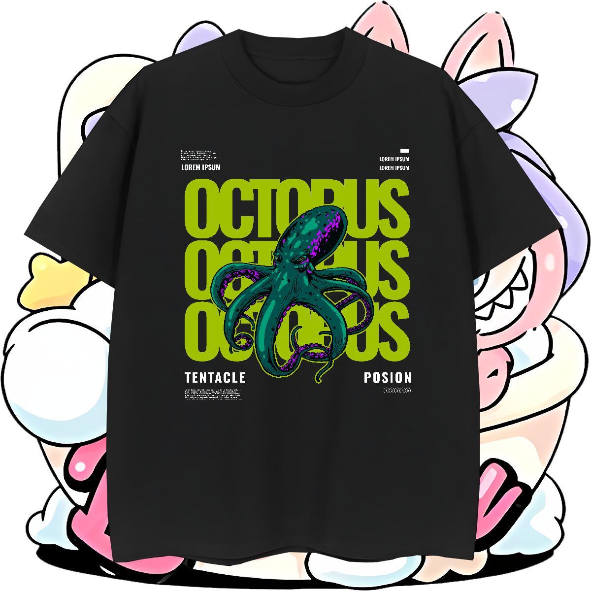 Free Shipping Men Tshirts 230g Pure Cotton Outdoor octopus DIY Printed Breathable Brand T Shirt For Man Tops