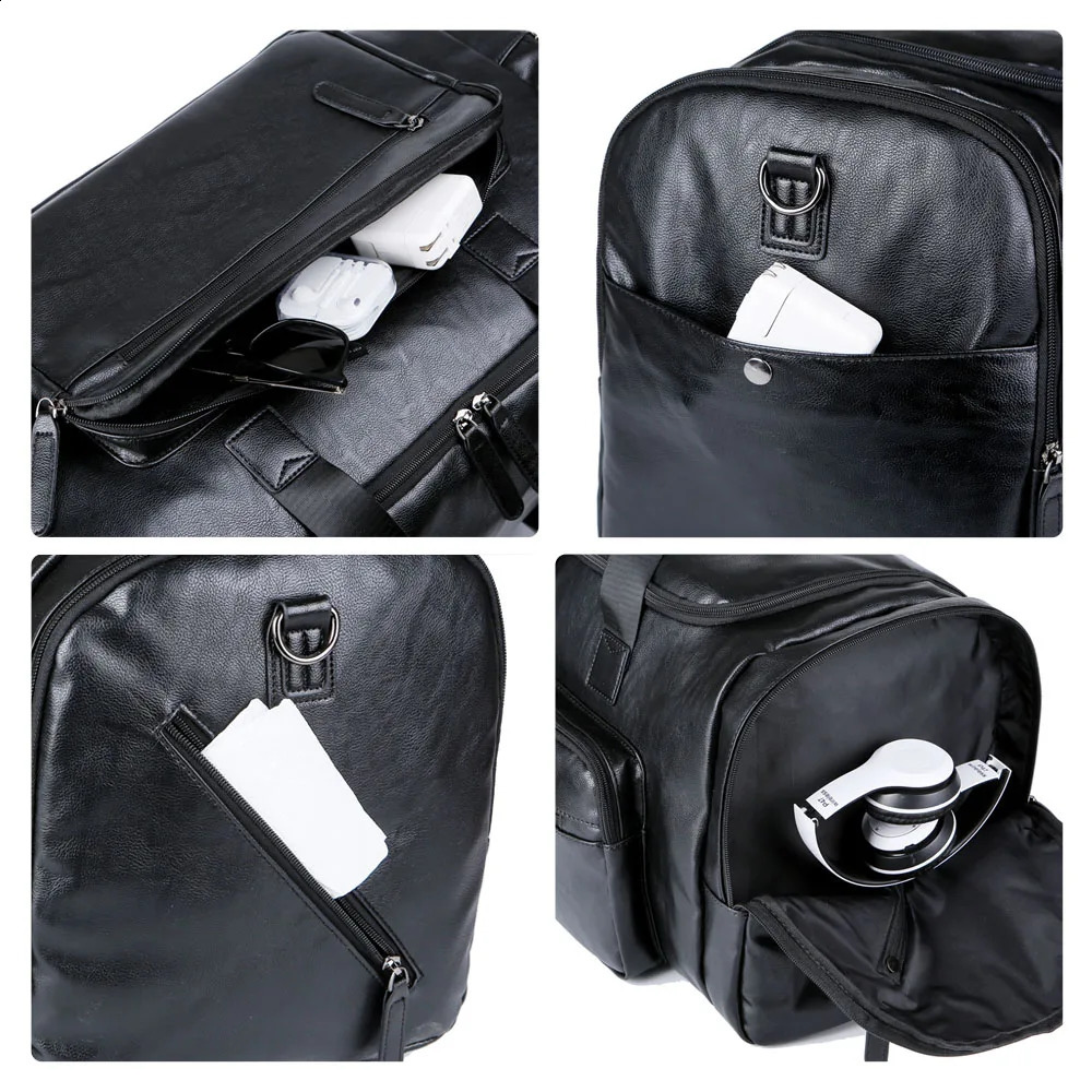 Mens large travel handbag soft leather business travel vacation handbag mens carry on luggage bag black brown PU shoulder bag 240821
