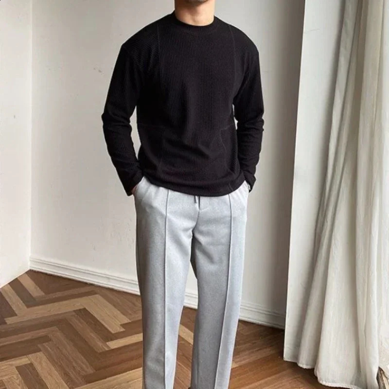 T Shirt for Man Round Neck White Mens Clothing Plain Top Unicolor It Xl F Winter Long Sleeve Tee Korean Autumn Full Original A 240729