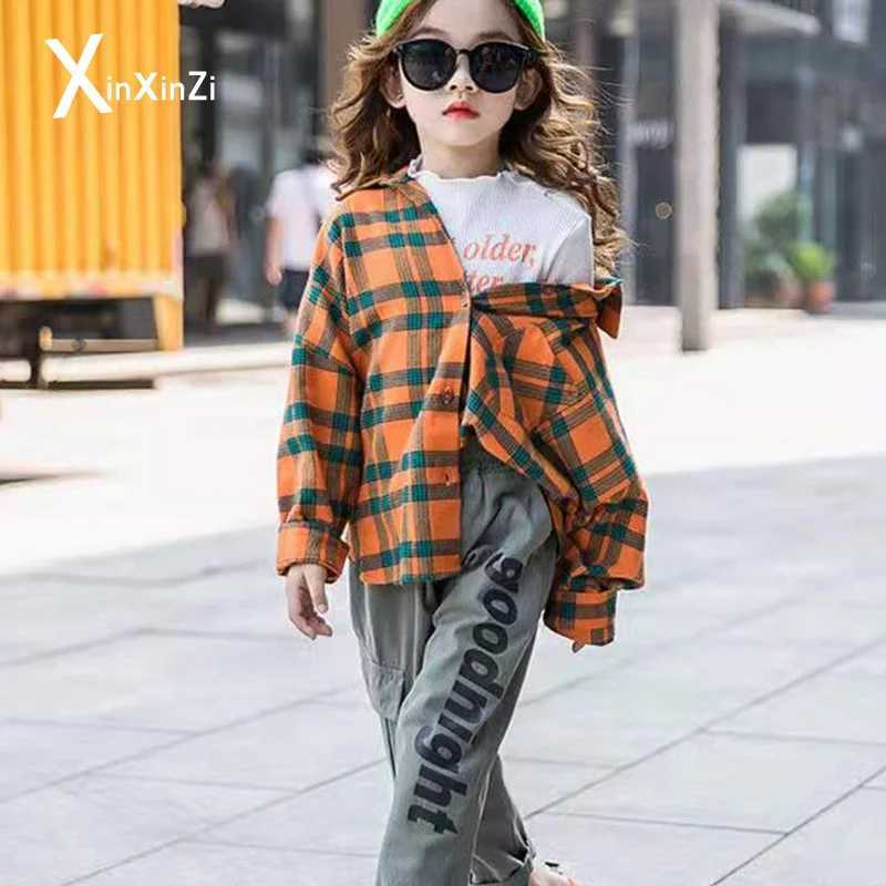 Girls Plain Shirt 2024 Spring Girls Clothing Youth School Girls Shirt Childrens Plain Shirt 4-14T Childrens ClothingW240729