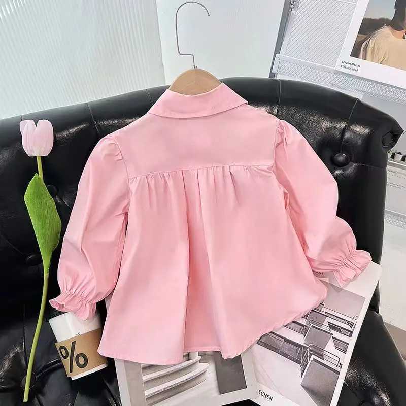 Childrens Girl Baby Shirt 2023 New Childrens Spring and Autumn Clothing Splicing Long Sleeve Jacket Autumn Casual ShirtW240729