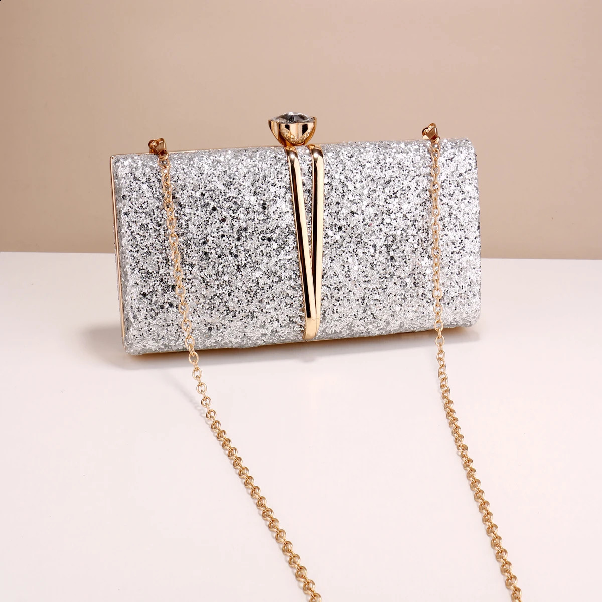 Metal Chain Shoulder Clutch With Flap Fashion Wedding Party Handbags Prom Dinner Evening Bags 240729