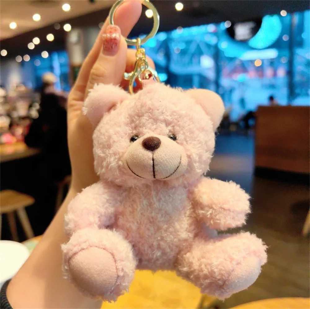 Cute bear cartoon keychain plush doll car key chain girl bag pendant claw machineL240729