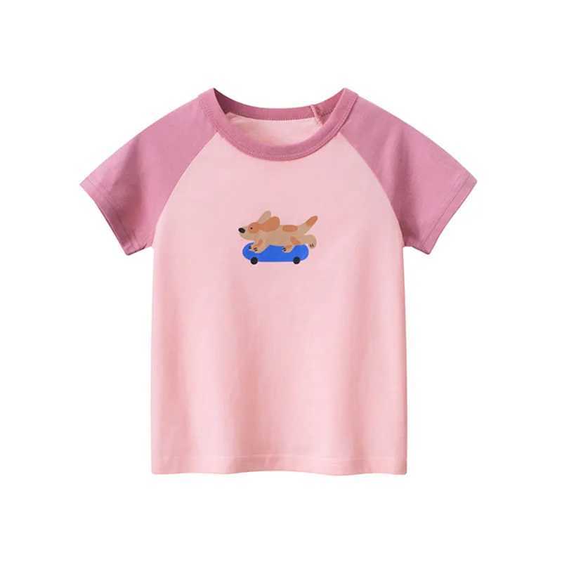 T-shirts 1-9T Infant Girls Tshirt Dog Print Cotton Infant Tee Top Summer Toddler Kid Baby Girls Clothes Cute Sweet Childrens TshirtL24729