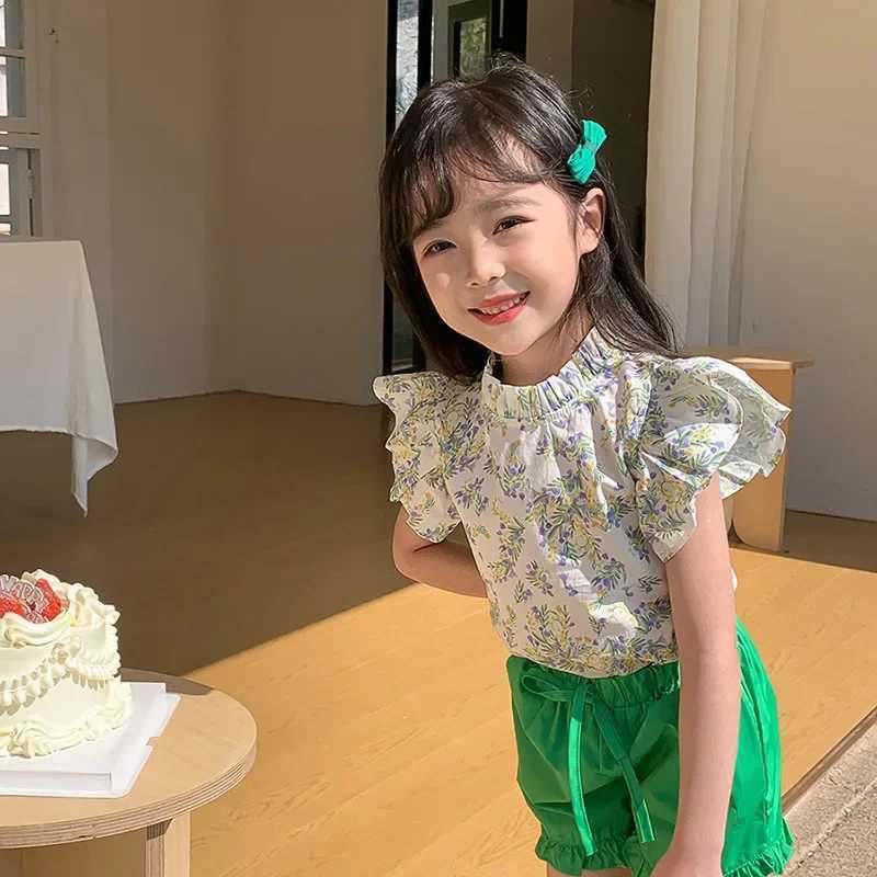 T-shirts 2-8T Flower Girls T Shirt Toddler Kid Summer Clothes Ruffles Short Sleeve Infant Floral Tshirt Cute Top OutfitL24729