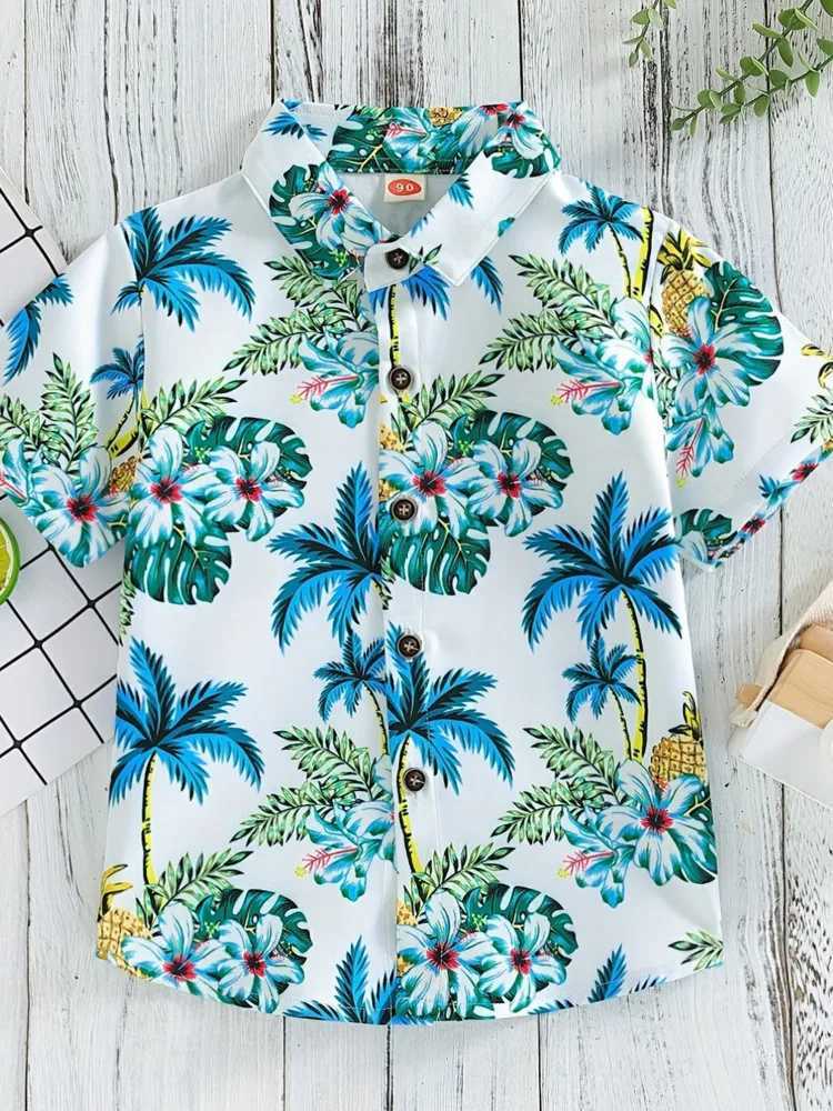 Childrens Summer Top Fashionable Flower and Leaf Leisure Breathable Childrens Summer Vacation ShirtW240729